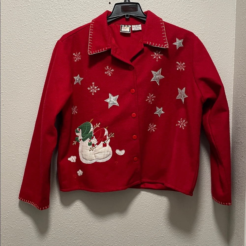 Festive Red Snowman Embroidered Blazer